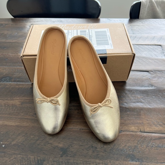 Madewell Shoes - Madewell Metallic Gold Ballet Mules with Bow Detail